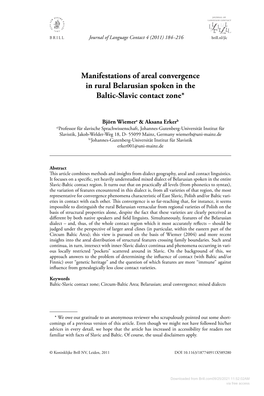 Manifestations of Areal Convergence in Rural Belarusian Spoken in the Baltic-Slavic Contact Zone*