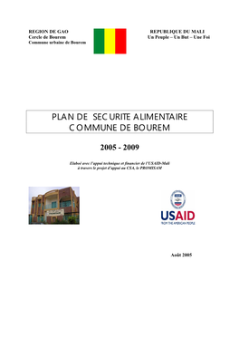 REGION DE GAO REPUBLIQUE DU MALI Cercle De Bourem Un Peuple – Un but – Une Foi Commune Urbaine De Bourem