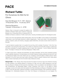 Richard Tuttle: for Ourselves As Well As for Others