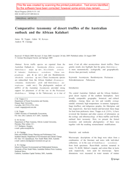 Comparative Taxonomy of Desert Truffles of the Australian Outback and the African Kalahari