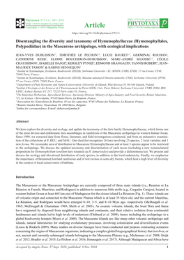 Disentangling the Diversity and Taxonomy of Hymenophyllaceae (Hymenophyllales, Polypodiidae) in the Mascarene Archipelago, with Ecological Implications