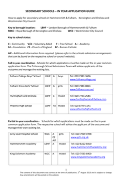 Secondary Schools – in Year Application Guide