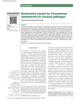 Comamonas Testosteroni an Unusual Pathogen Shreekant Tiwari, Monalisah Nanda1