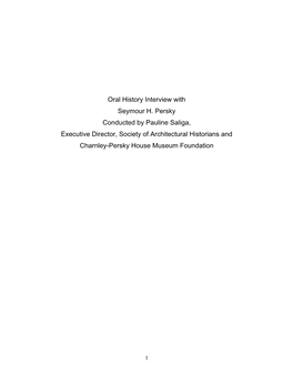 Oral History Interview with Seymour H. Persky Conducted by Pauline Saliga, Executive