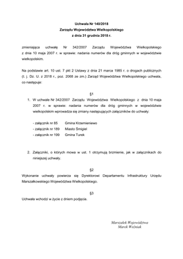 Uchwała Nr 140/2018 Zarządu Województwa Wielkopolskiego Z Dnia 31 Grudnia 2018 R