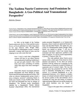 The Taslima Nasrin Controversy and Feminism in Bangladesh: a Geo-Political and Transnational Perspective1