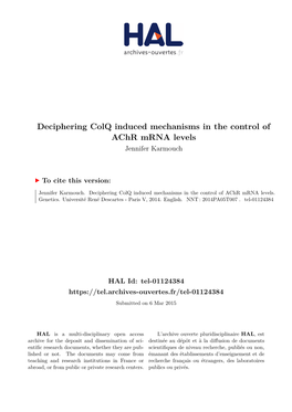 Deciphering Colq Induced Mechanisms in the Control of Achr Mrna Levels Jennifer Karmouch