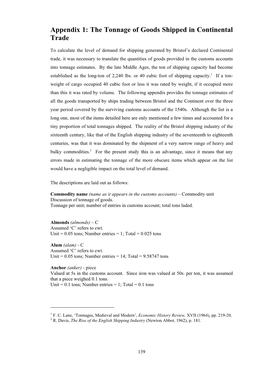 Appendix 1: the Tonnage of Goods Shipped in Continental Trade