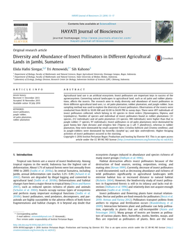 Diversity and Abundance of Insect Pollinators in Different Agricultural Lands in Jambi, Sumatera