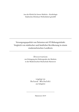 Versorgungsqualität Von Patienten Mit ST-Hebungsinfarkt: Vergleich Von Städtischer Und Ländlicher Bevölkerung in Einem Niedersächsischen Landkreis