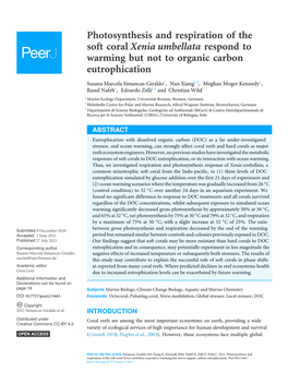 Photosynthesis and Respiration of the Soft Coral Xenia Umbellata Respond to Warming but Not to Organic Carbon Eutrophication