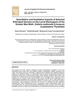 Quantitative and Qualitative Impacts of Selected Arthropod Venoms on The