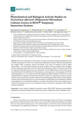 Phytochemical and Biological Activity Studies on Nasturtium Officinale