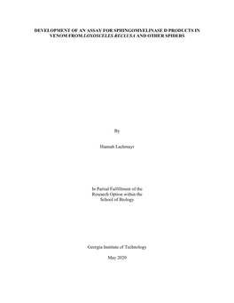 Development of an Assay for Sphingomyelinase D Products in Venom from Loxosceles Reclusa and Other Spiders