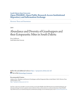 Abundance and Diversity of Grasshoppers and Their Ectoparasitic Mites in South Dakota Erica Anderson South Dakota State University