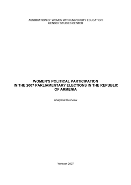 Women's Political Participation in the 2007 Parliamentary Elections in Armenia