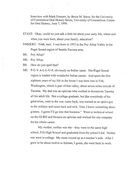 Interview with Mark Emmert, by Bruce M. Stave, for the University of Connecticut Oral History Series, University of Connecticut, Center for Oral History, June 7, 1999