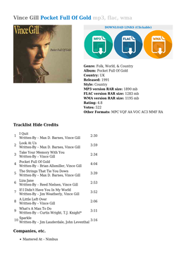 Vince Gill Pocket Full of Gold Mp3, Flac, Wma