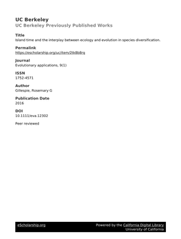 Island Time and the Interplay Between Ecology and Evolution in Species Diversification