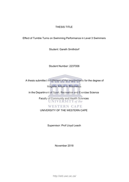 THESIS TITLE Effect of Tumble Turns on Swimming Performance in Level 3 Swimmers Student