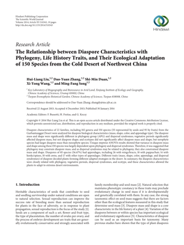 The Relationship Between Diaspore Characteristics with Phylogeny, Life History Traits, and Their Ecological Adaptation of 150 Species from the Cold Desert of Northwest China