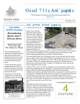 Queen Anne Cobblestone the Newsletter of the Queen Anne Historical Society, Seattle, WA