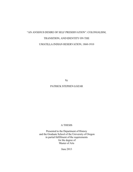 Colonialism, Transition, and Identity on the Umatilla Indian Reservation, 1860-1910