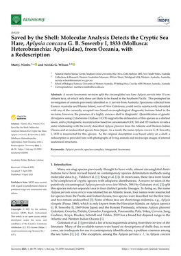 Molecular Analysis Detects the Cryptic Sea Hare, Aplysia Concava G