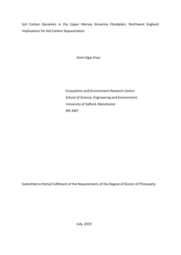 Soil Carbon Dynamics in the Upper Mersey Estuarine Floodplain, Northwest England: Implications for Soil Carbon Sequestration