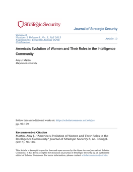 Americaâ•Žs Evolution of Women and Their Roles in the Intelligence