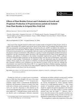 Effects of Plant Residue Extract and Cobalamin on Growth and Propionate Production of Propionicimonas Paludicola Isolated from P