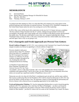 MEMORANDUM P.G.'S Energetic and Fresh Approach Are