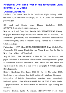 Fireforce: One Man's War in the Rhodesian Light Infantry. C. J. Cocks