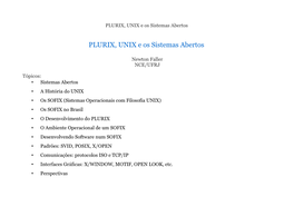 PLURIX, UNIX E Os Sistemas Abertos