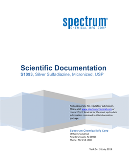 Scientific Documentation S1093, Silver Sulfadiazine, Micronized, USP