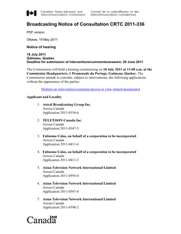 Broadcasting Notice of Consultation CRTC 2011-336