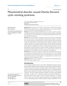 Mitochondrial Disorder Caused Charles Darwin's Cyclic Vomiting