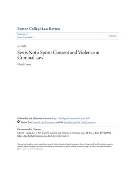 Consent and Violence in Criminal Law Cheryl Hanna