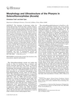 Morphology and Ultrastructure of the Pharynx in Solenoﬁlomorphidae (Acoela)