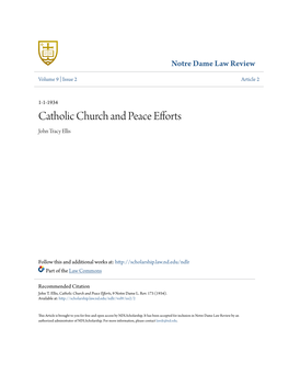 Catholic Church and Peace Efforts John Tracy Ellis