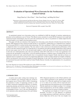 Evaluation of Operational Wave Forecasts for the Northeastern Coast of Taiwan