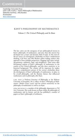 KANT's PHILOSOPHY of MATHEMATICS Volume I