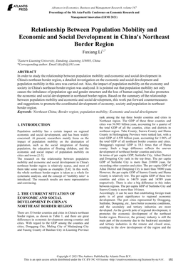 Relationship Between Population Mobility and Economic and Social Development in China's Northeast Border Region Fuxiang Li1,*