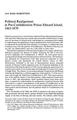 Political Realignment in Pre-Confederation Prince Edward Island, 1863-1870