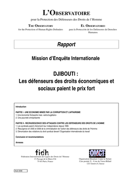 DJIBOUTI : Les Défenseurs Des Droits Économiques Et Sociaux Paient Le Prix Fort