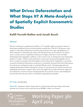 What Drives Deforestation and What Stops It? a Meta-Analysis of Spatially Explicit Econometric Studies