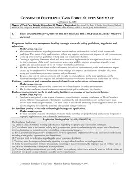 CONSUMER FERTILIZER TASK FORCE SURVEY SUMMARY September 3, 2007 Number of Task Force Member Respondents: 11