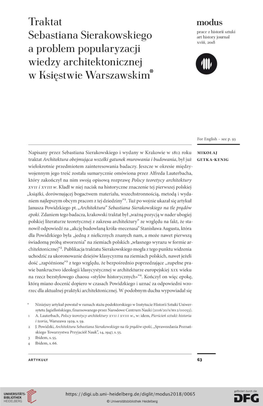 A Problem Popularyzacji Wiedzy Architektonicznej W Księstwie Warszawskim” 0