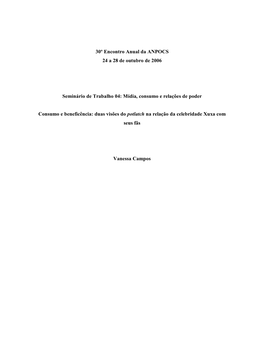 30º Encontro Anual Da ANPOCS 24 a 28 De Outubro De 2006 Seminário
