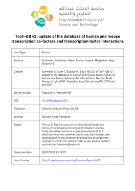 Update of the Database of Human and Mouse Transcription Co-Factors and Transcription Factor Interactions